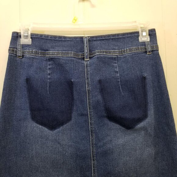 EST 1946 Blue Jean Denim 8 Skirt Faux Button Up Front Pockets Belt Loops - Picture 5 of 6